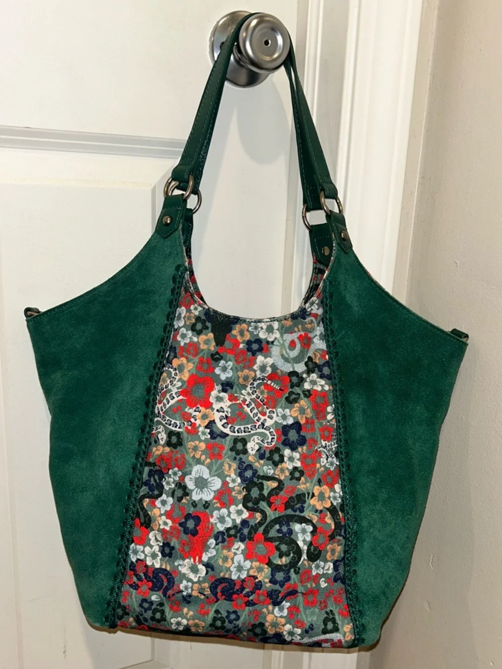 EUC The Sak Roma Emerald Mojave Garden Shopper Suede Leather Tote Shoulder Bag - Picture 2 of 16